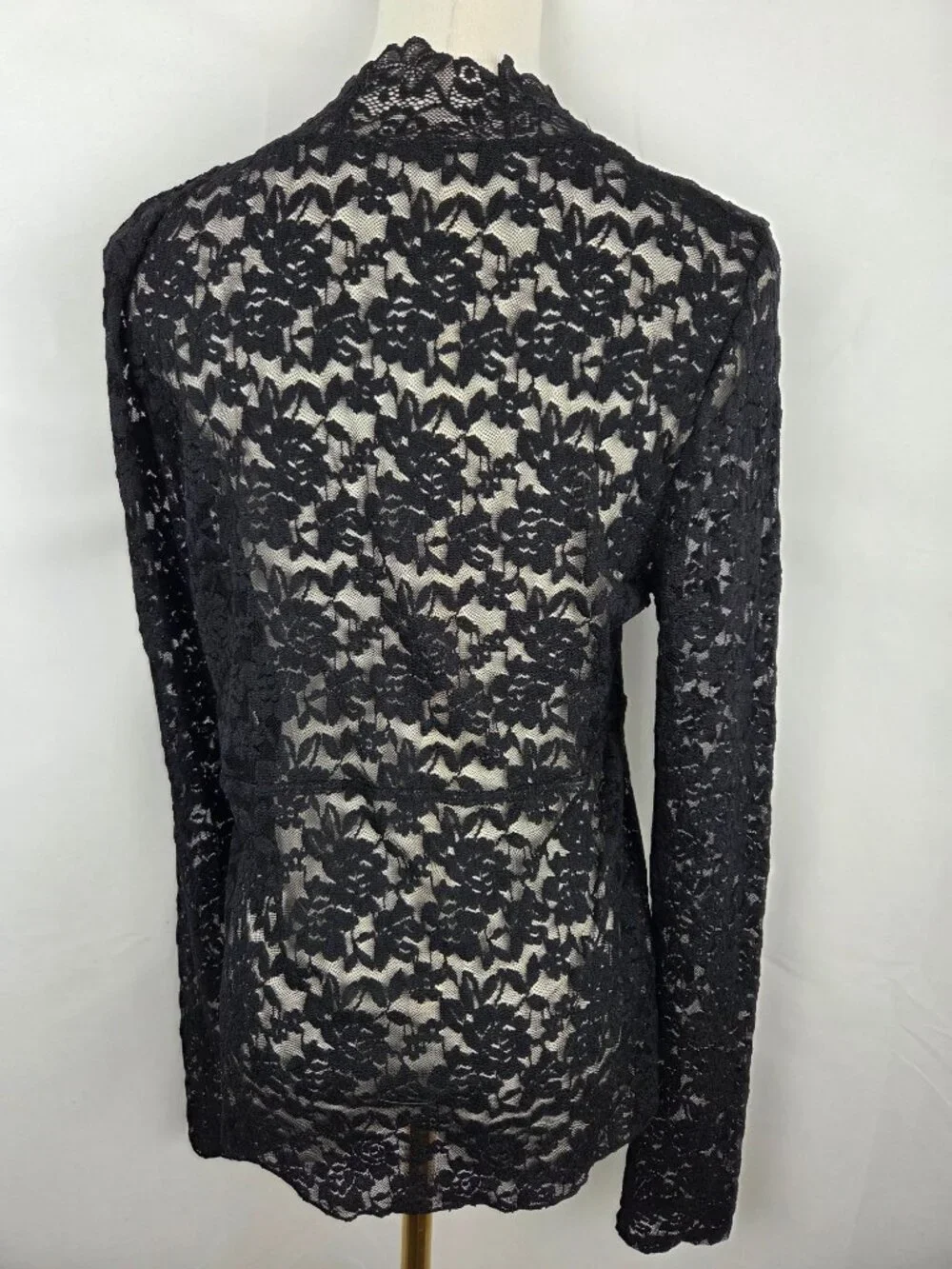 Free People‎ All Day Lace Top L Black Sheer Long Sleeve Scalloped V-Neck NWT